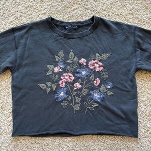 Abercrombie Embroidered Floral Cropped Fleece Sweatshirt XS Boho Cottage Fairy